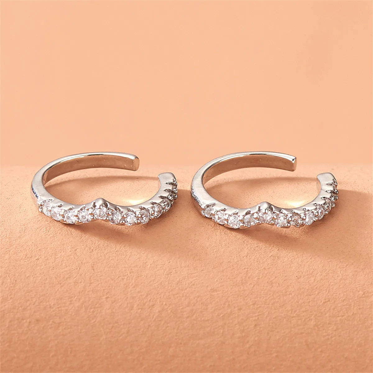 Cubic Zirconia & Silver-Plated V-Shape Ear Cuffs