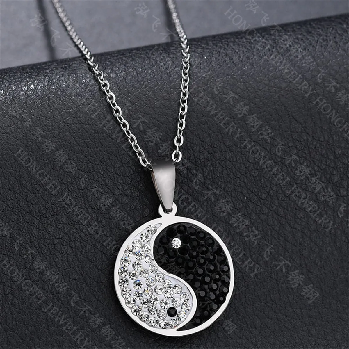 Cubic Zirconia & Silver-Plated Yin & Yang Pendant Necklace