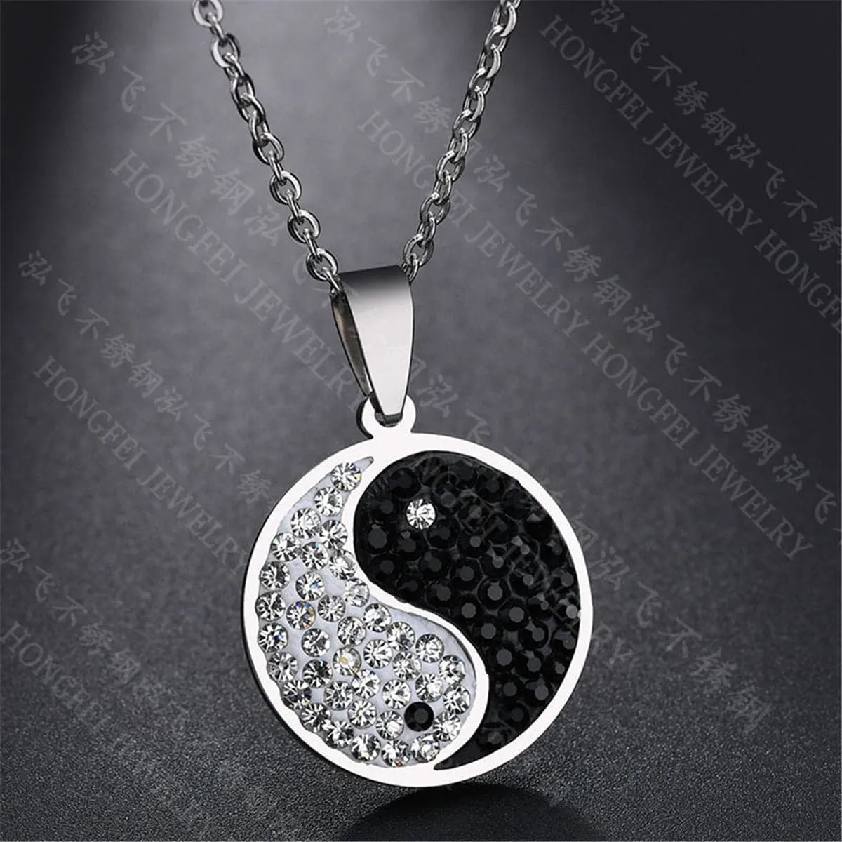 Cubic Zirconia & Silver-Plated Yin & Yang Pendant Necklace