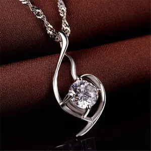 Cubic Zirconia & Sterling Silver Drop Pendant Necklace