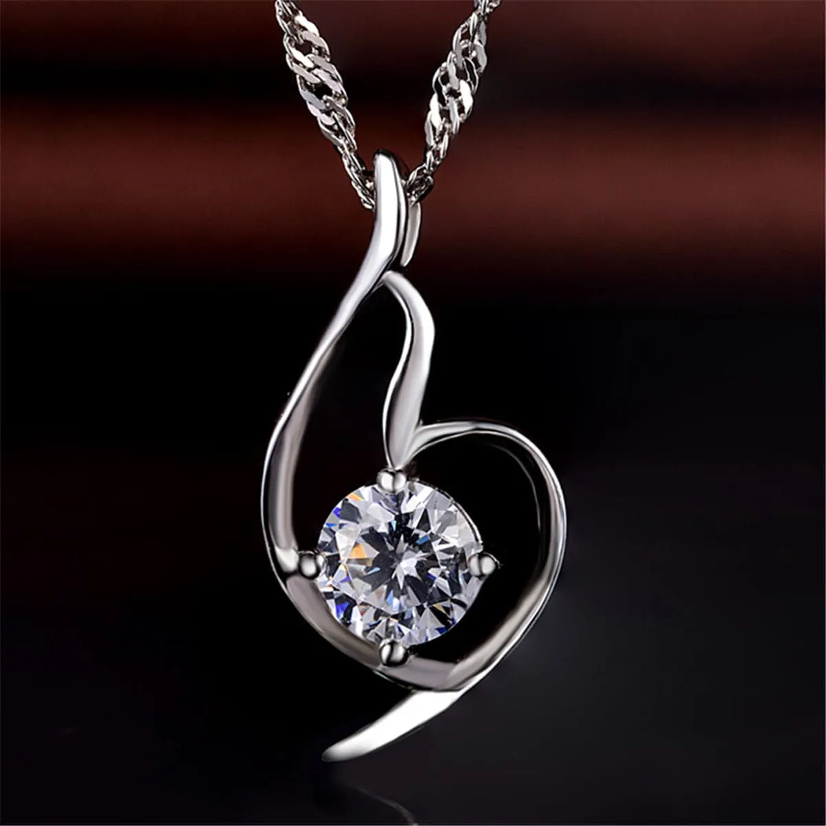 Cubic Zirconia & Sterling Silver Drop Pendant Necklace