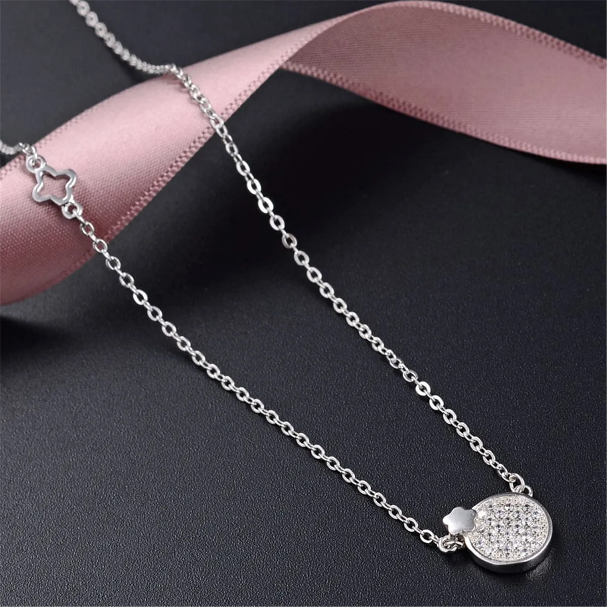 Cubic Zirconia & Sterling Silver Plate Pendant Necklace