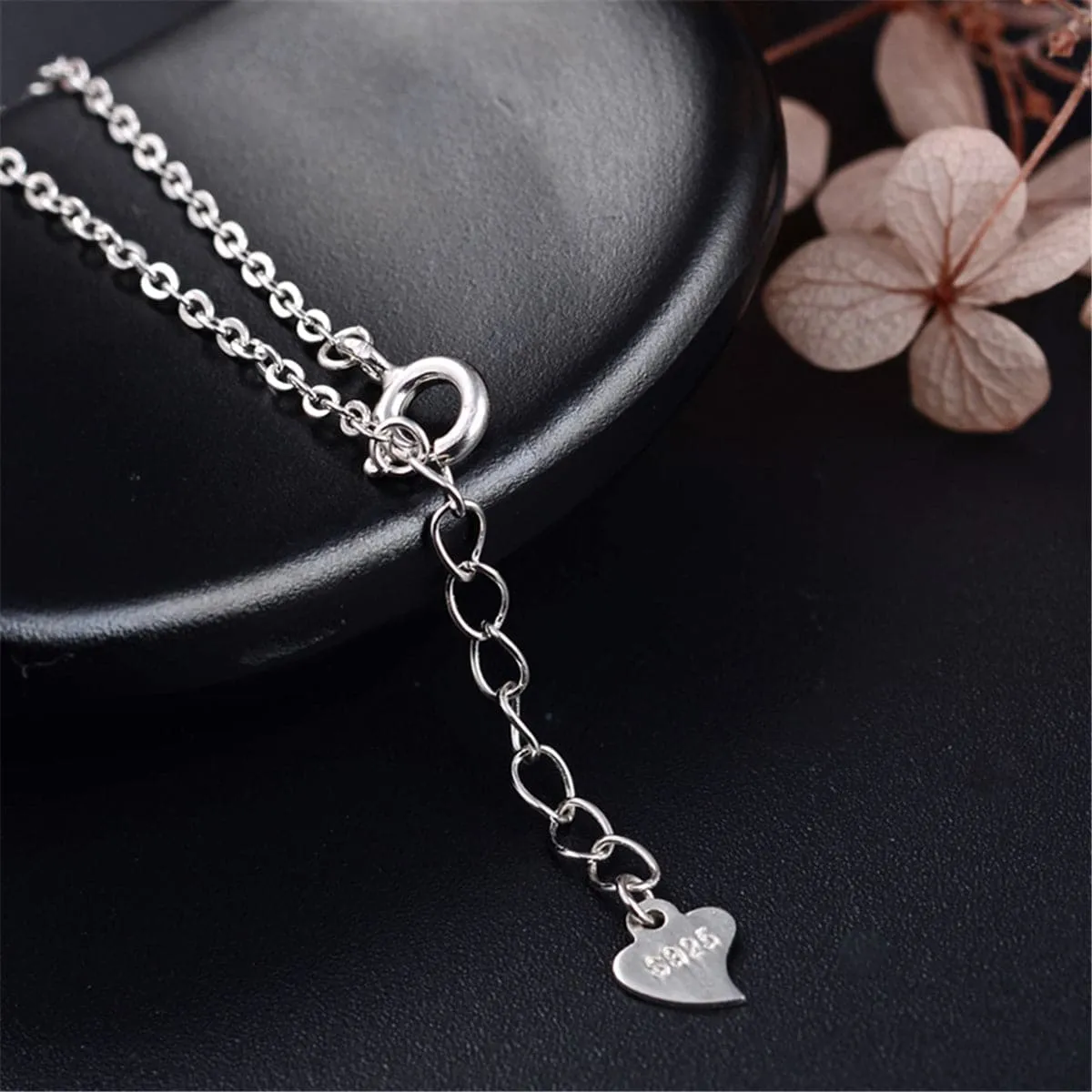 Cubic Zirconia & Sterling Silver Plate Pendant Necklace