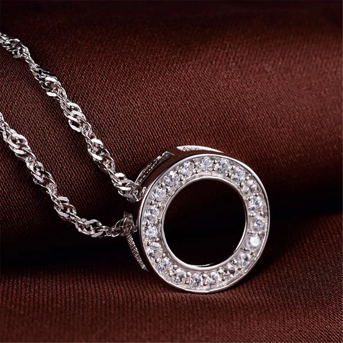 Cubic Zirconia & Sterling Silver Ring Pendant Necklace