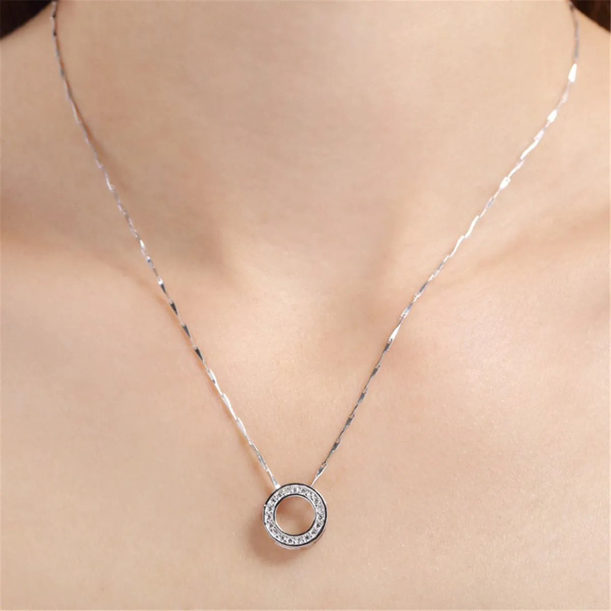 Cubic Zirconia & Sterling Silver Ring Pendant Necklace