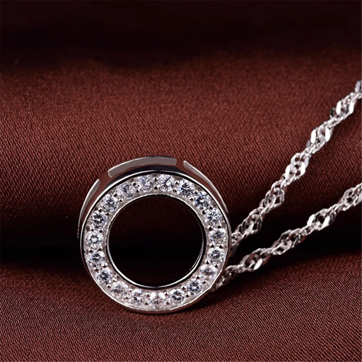Cubic Zirconia & Sterling Silver Ring Pendant Necklace
