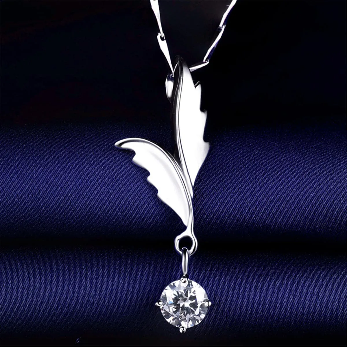 Cubic Zirconia & Sterling Silver Wing Pendant Necklace