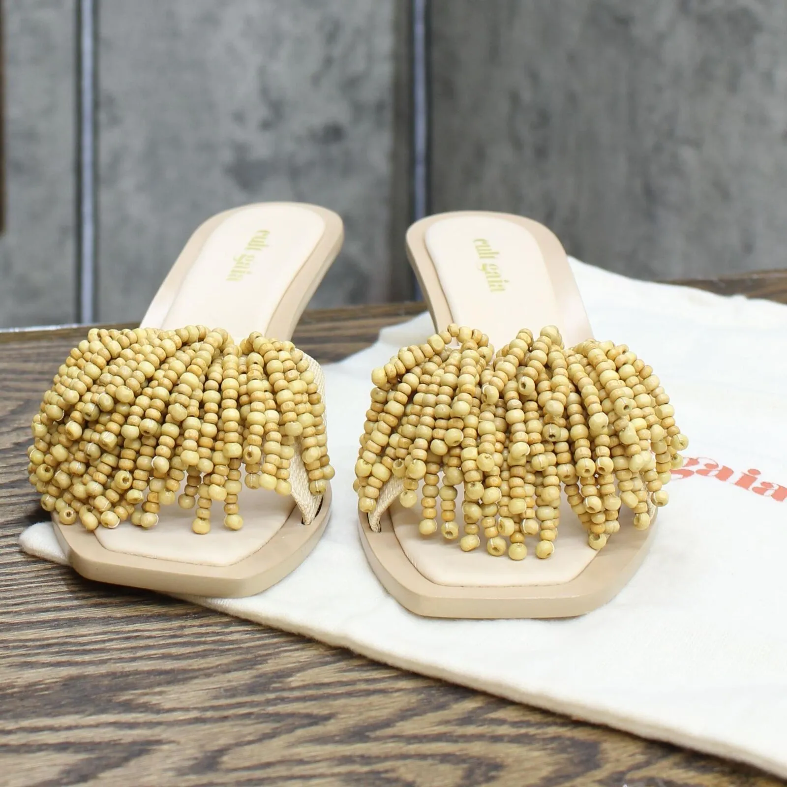 Cult Gaia Women's Raffia Beaded Fringe Uma Heels