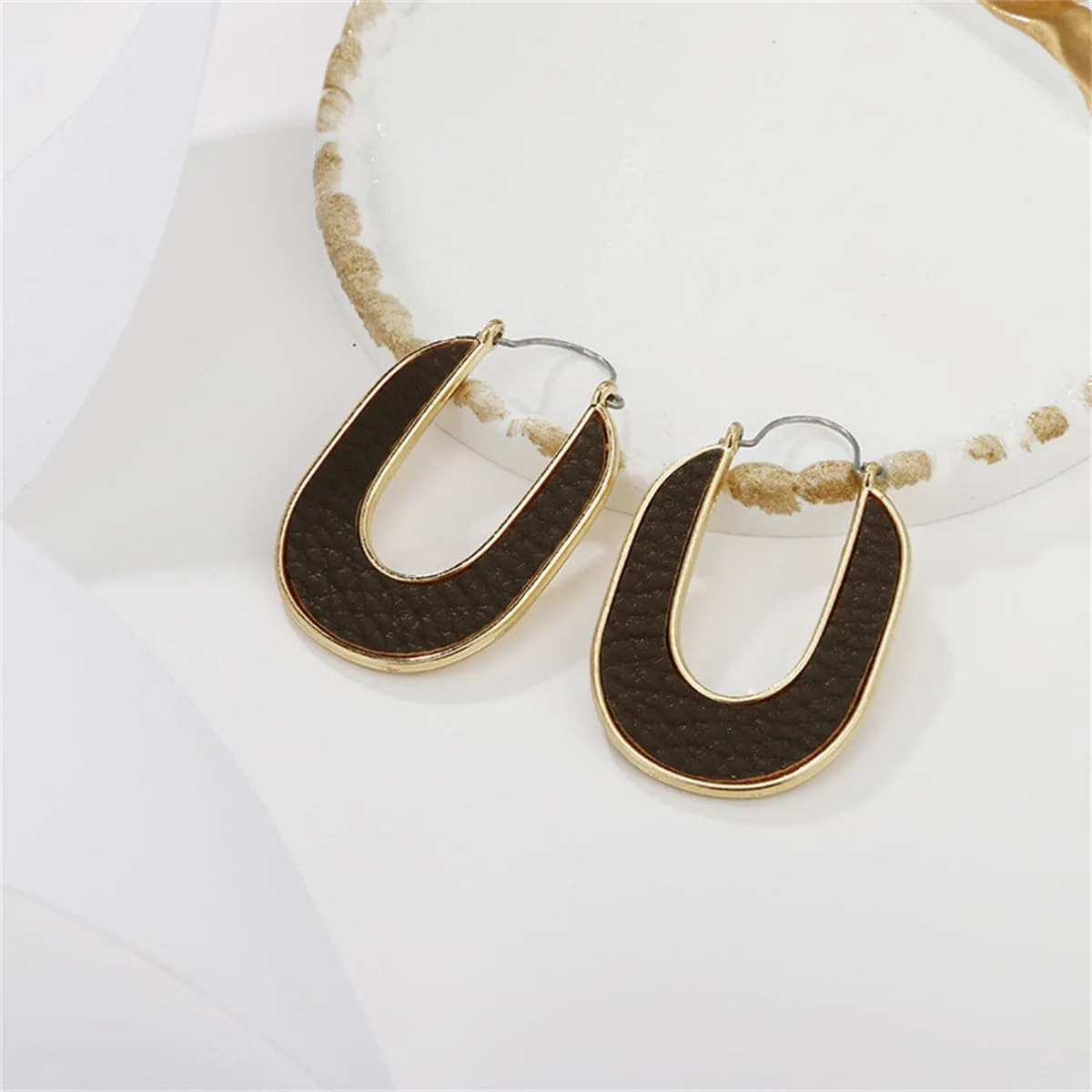 Dark Brown Polystyrene & 18K Gold-Plated Hoop Earrings