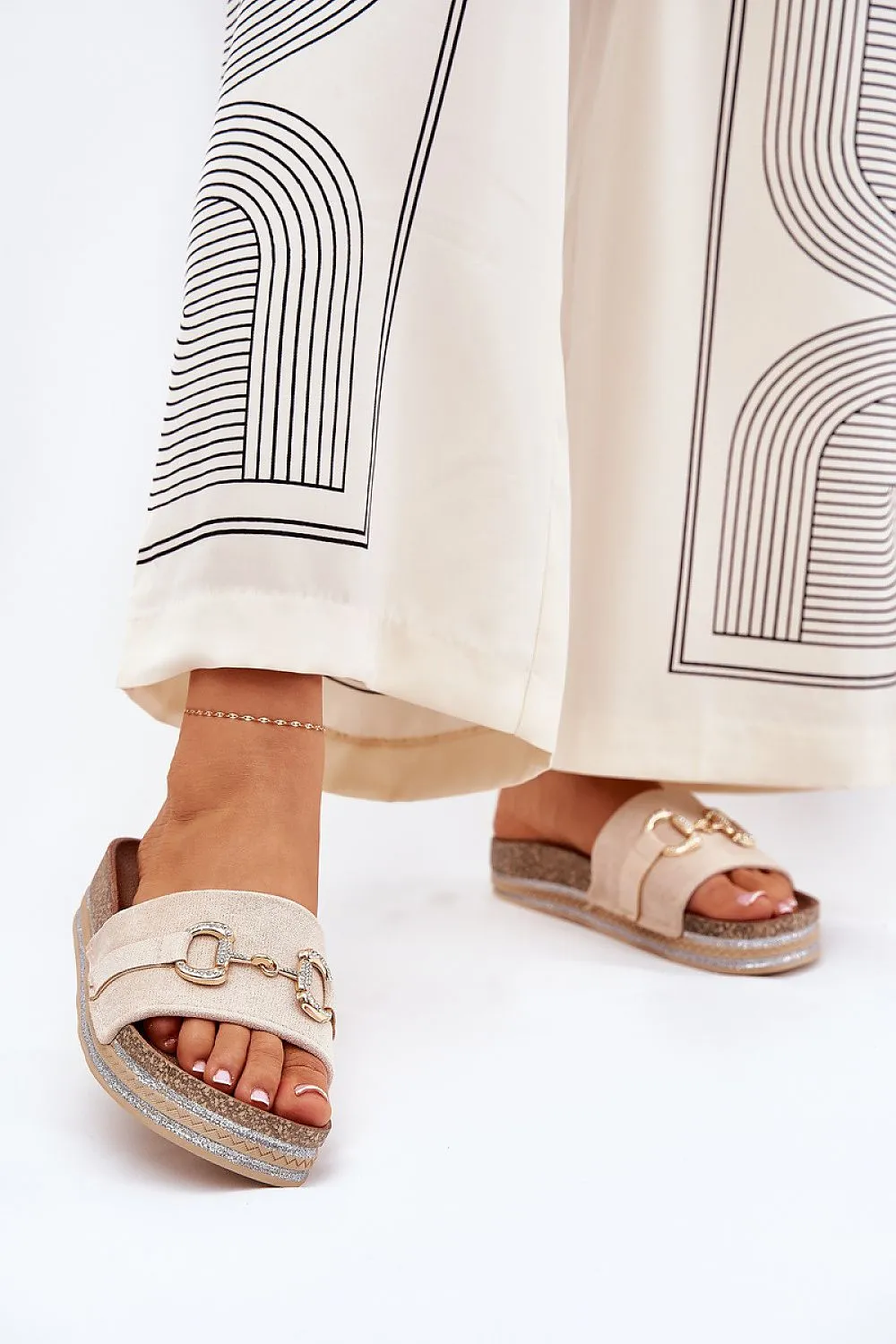 Decorative gold eco suede slippers