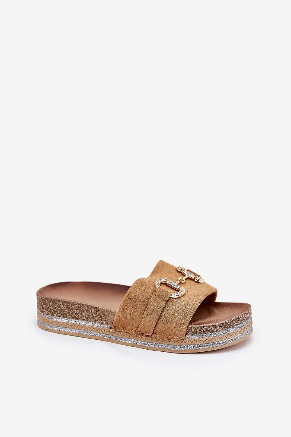 Decorative gold eco suede slippers