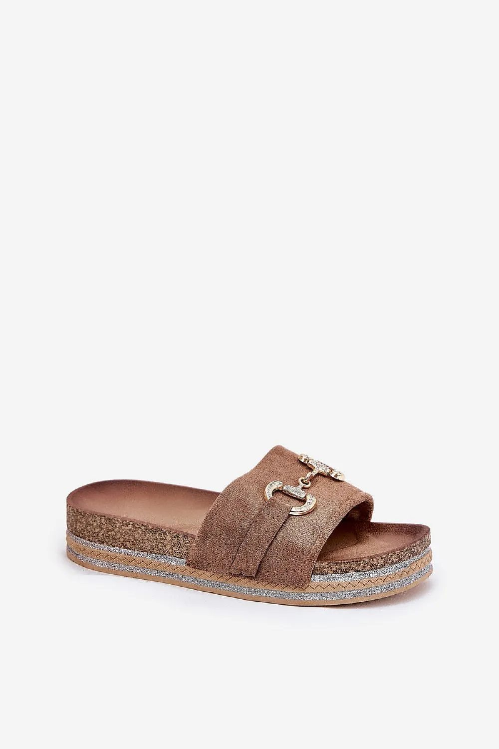 Decorative gold eco suede slippers