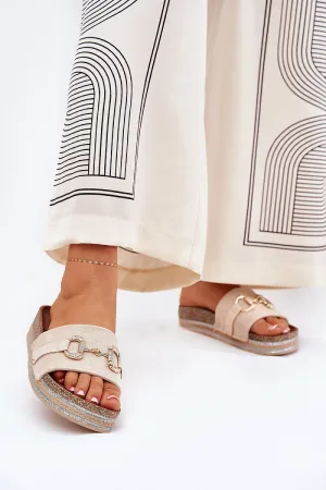 Decorative gold eco suede slippers