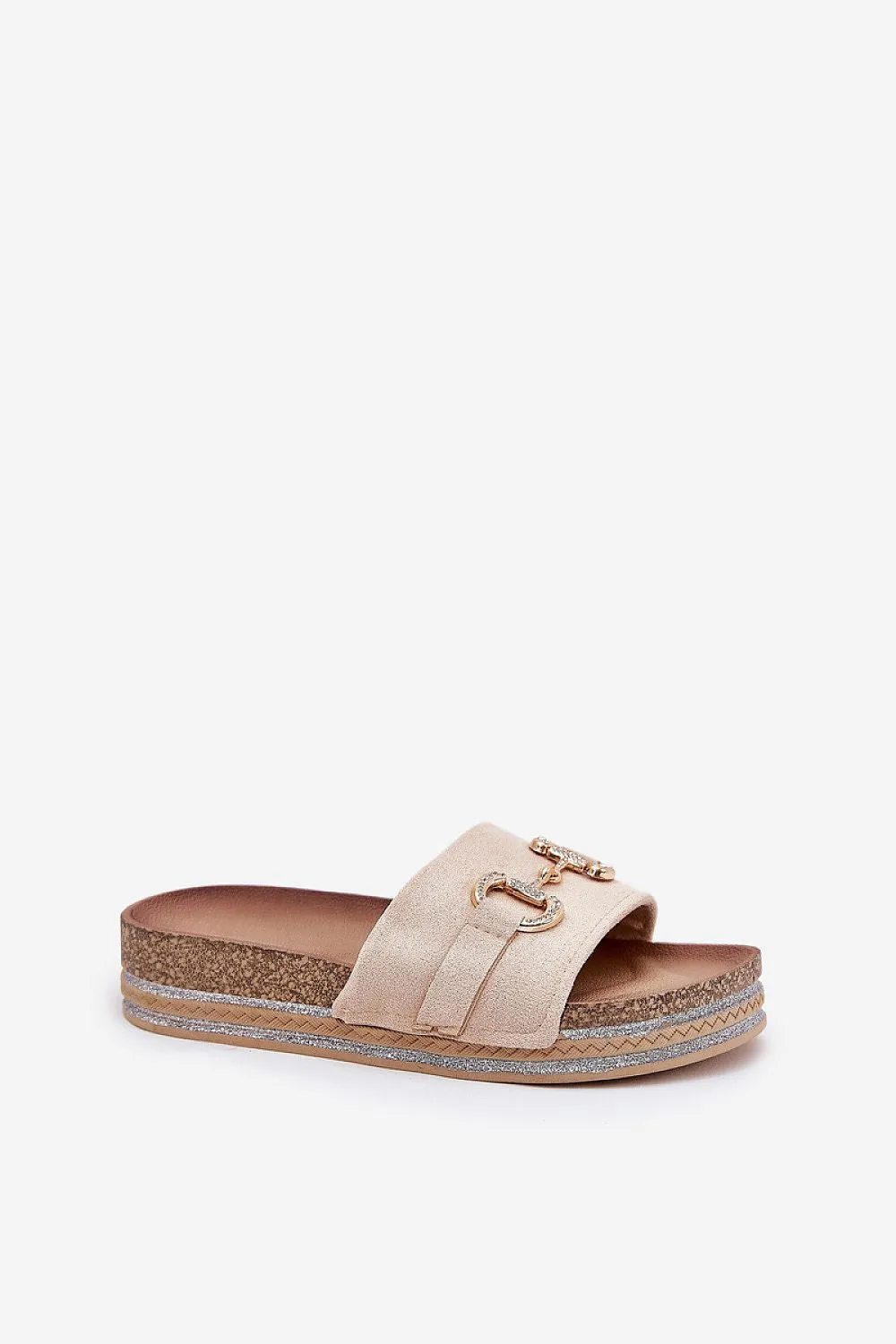Decorative gold eco suede slippers