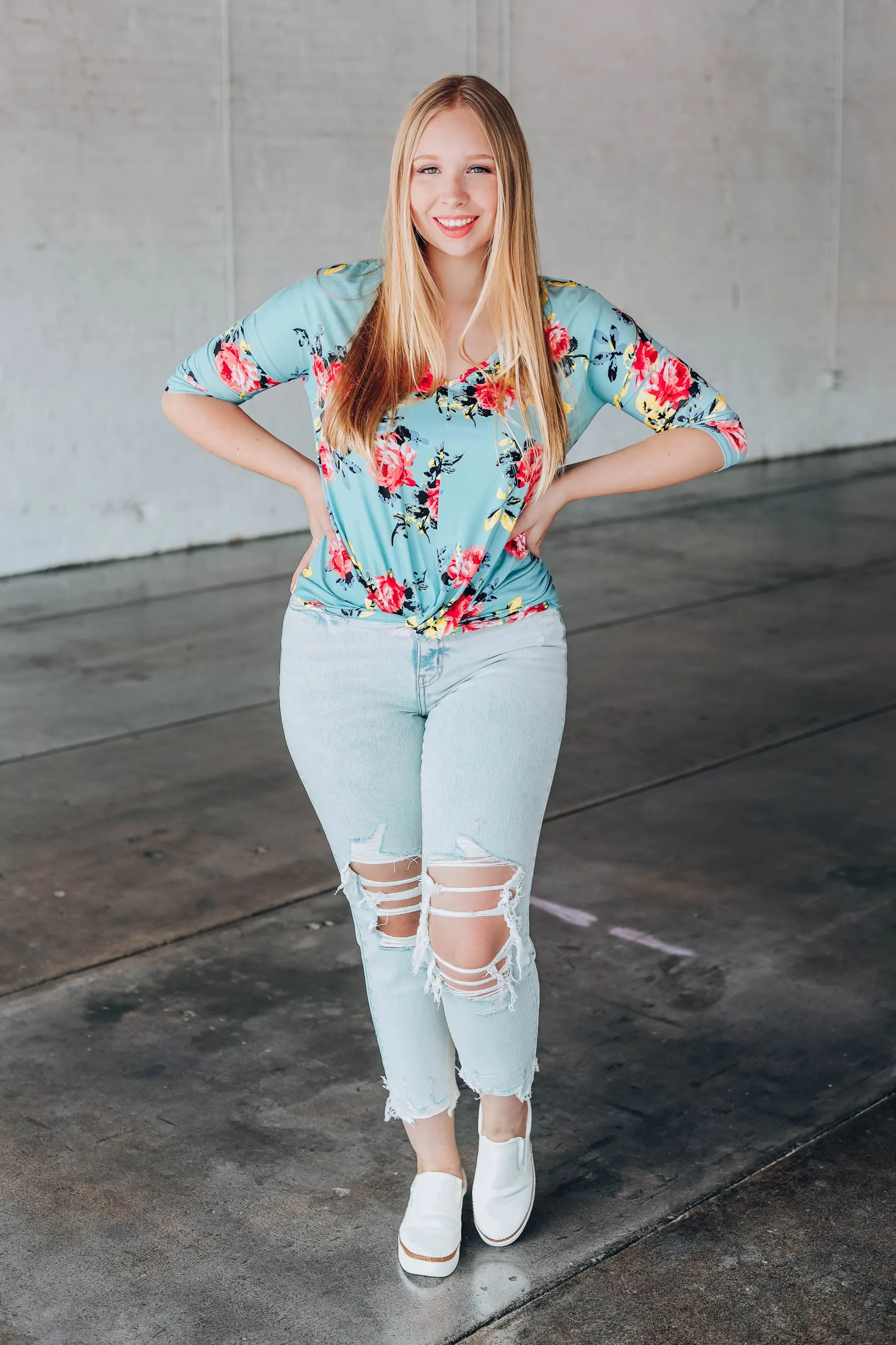 Delightful Twist Floral Top S-2X