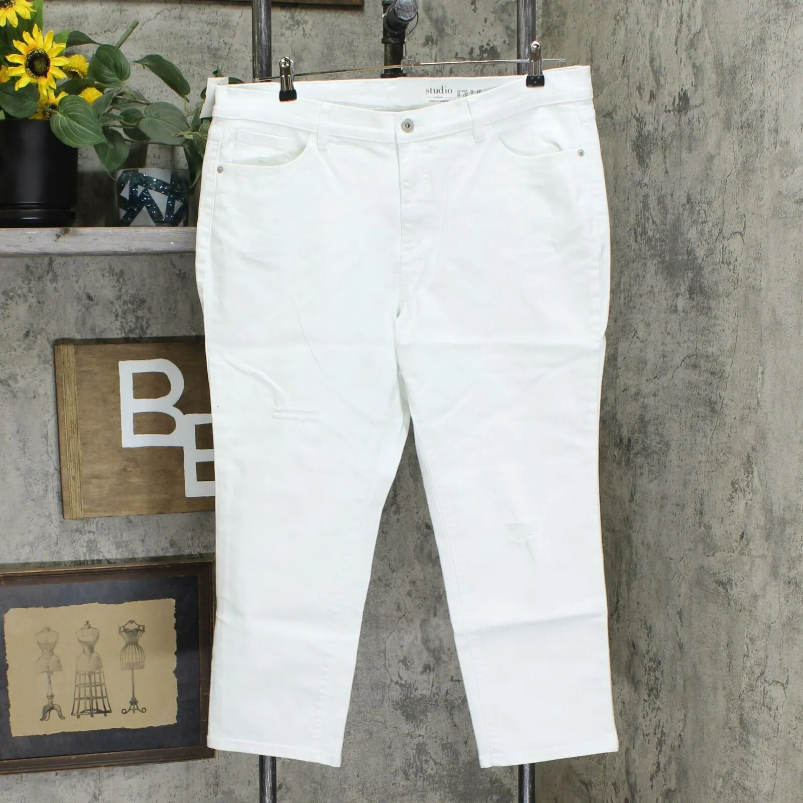 Denim & Co. Plus Petite Studio Distressed Classic Denim Ankle Jeans
