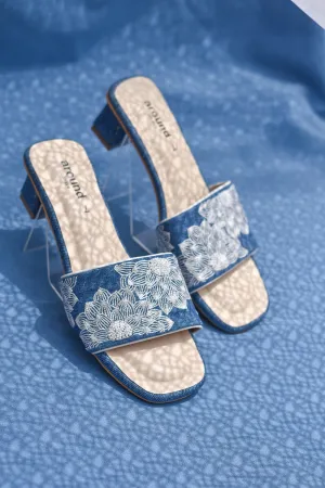 Denim Embroidered Blue & White Heels