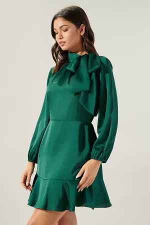 Desiree Satin Flouncy Tie Neck Mini Dress