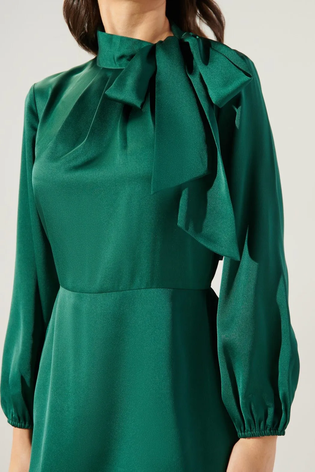 Desiree Satin Flouncy Tie Neck Mini Dress