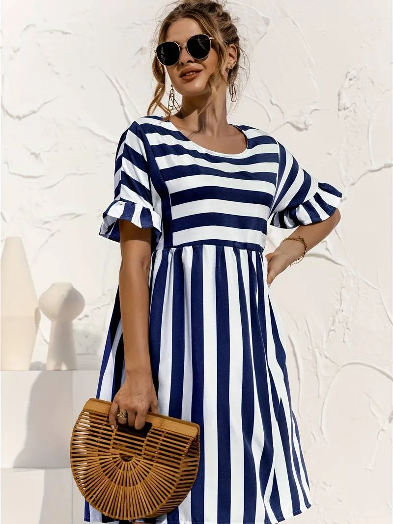 Dress Stripe™ | Women's Striped Short Dress | Lightweight Fabric, Casual Fit & Stylish Design