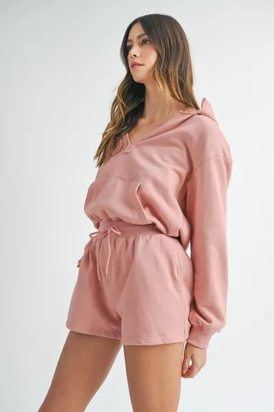 Dusty Mauve French Terry Hooded Romper