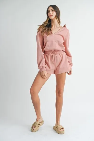 Dusty Mauve French Terry Hooded Romper