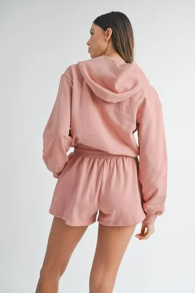 Dusty Mauve French Terry Hooded Romper