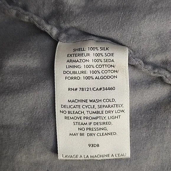 Eileen Fisher women's silver gray ruched long sleeve silk jacket Size Small