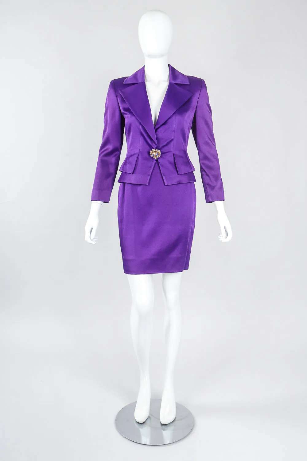 Electric Satin Jacket & Skirt Power Suit