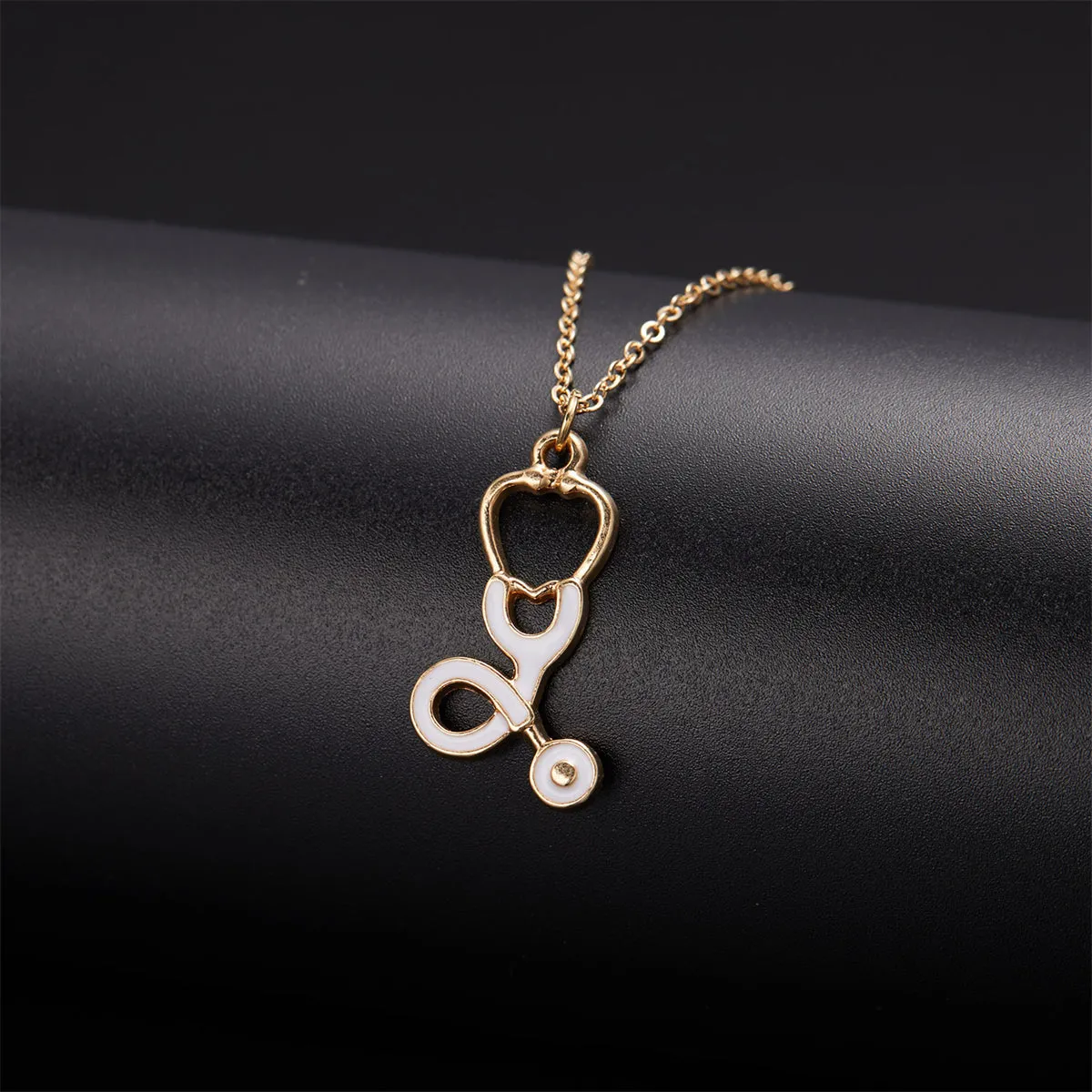 Enamel & 18K Gold-Plated Stethoscope Pendant Necklace