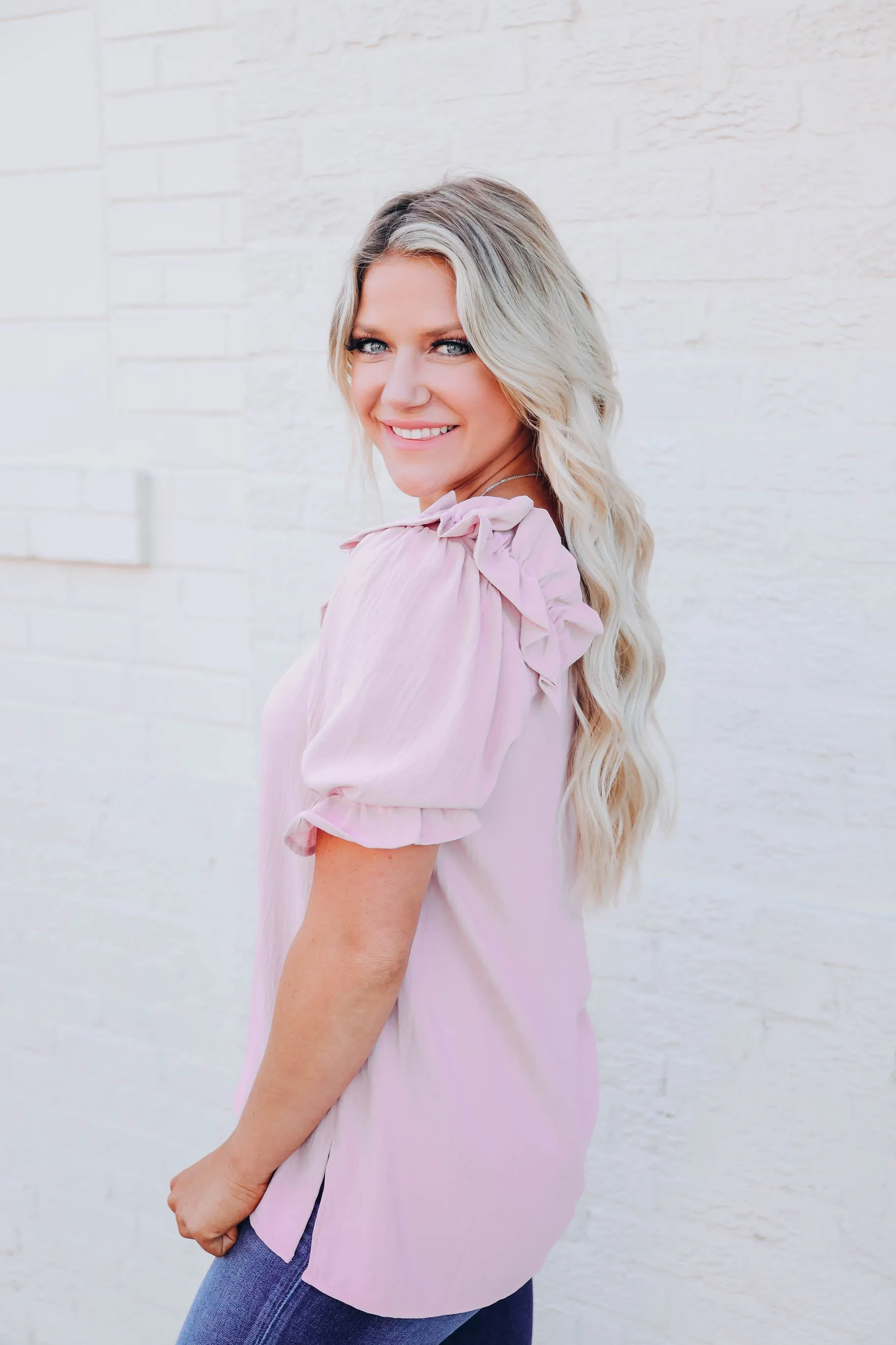 Essie Puff Sleeve Blouse - Light Pink S-3X