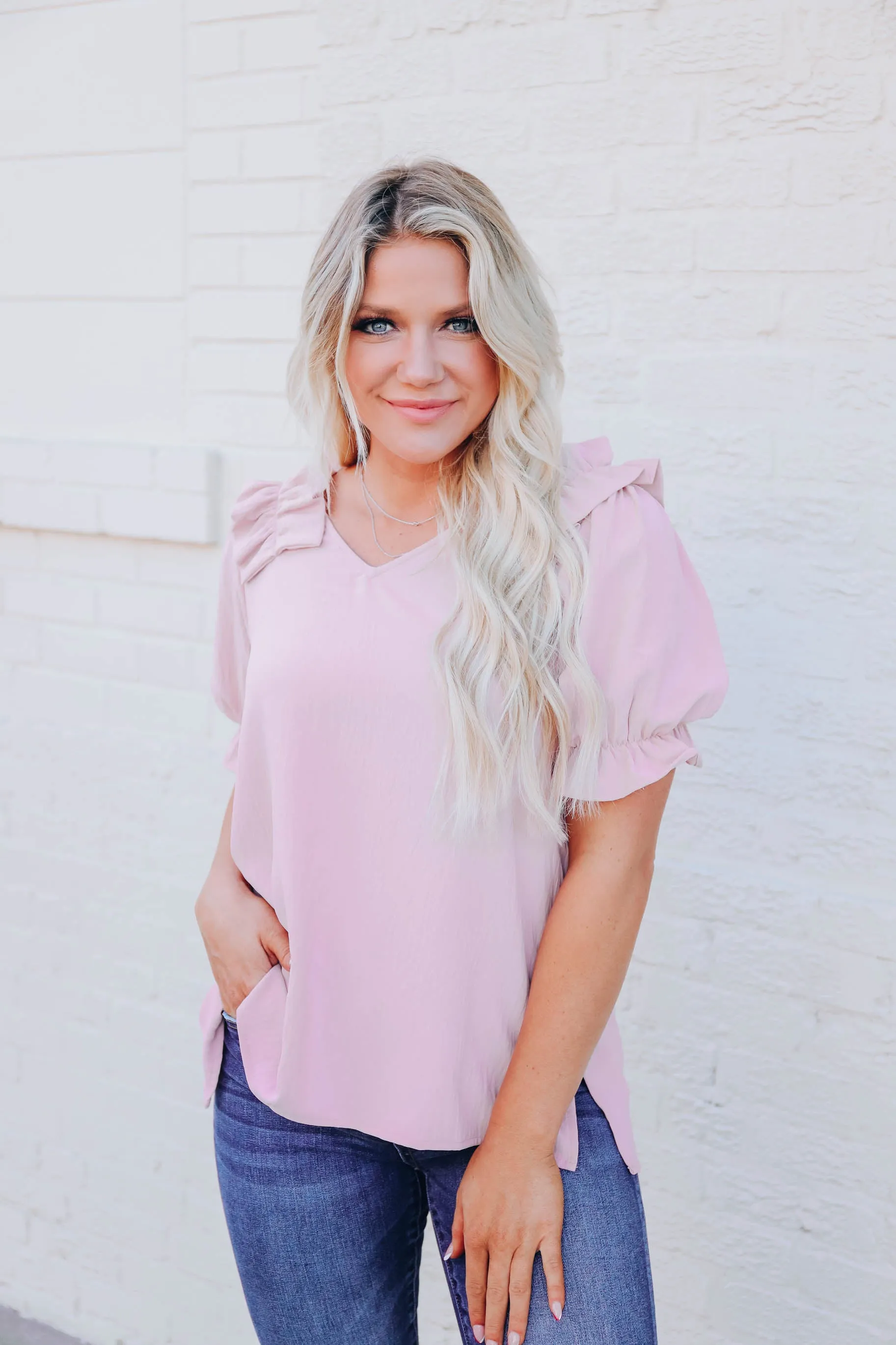 Essie Puff Sleeve Blouse - Light Pink S-3X