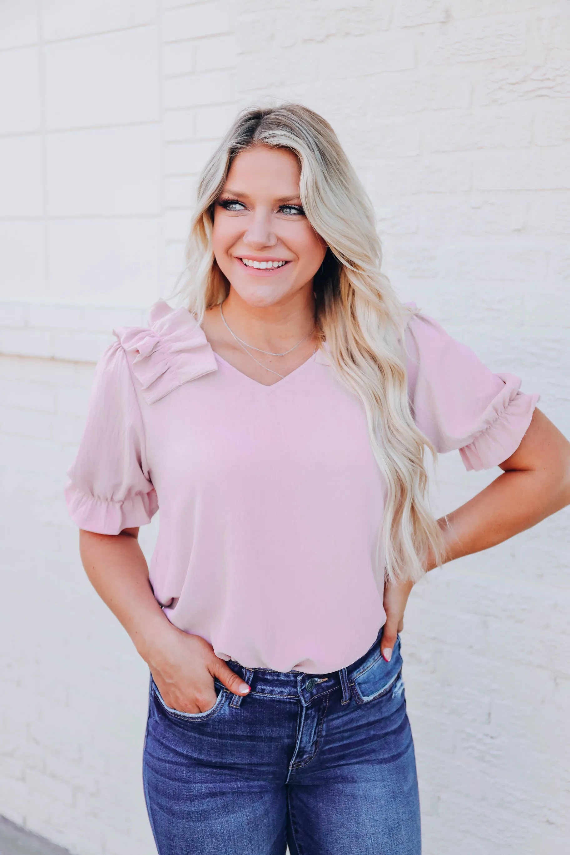 Essie Puff Sleeve Blouse - Light Pink S-3X