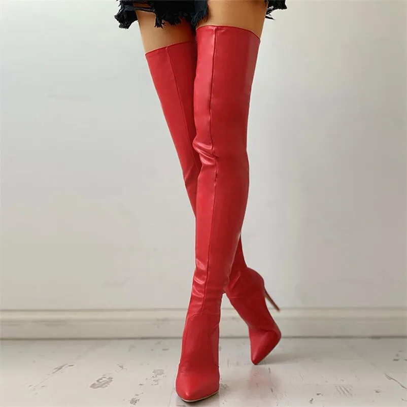 Fashion Patent Leather Women Over Knee Boots Women Back Zipper Long Boots Ladies Pointed Toe Sexy High Heels Large Size Shoes