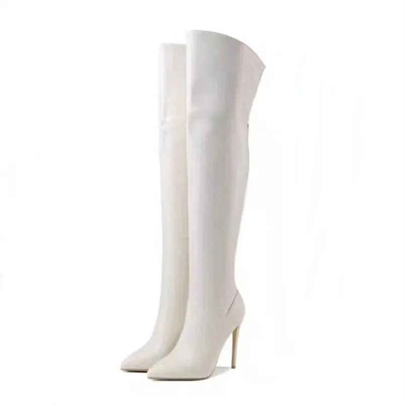 Fashion Patent Leather Women Over Knee Boots Women Back Zipper Long Boots Ladies Pointed Toe Sexy High Heels Large Size Shoes