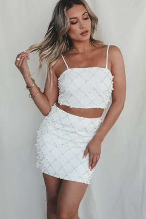 Fashionably Late White Beaded Skirt