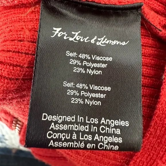 For Love &amp; Lemons Women's Long Sleeve Crew Neck Sweater Size XS