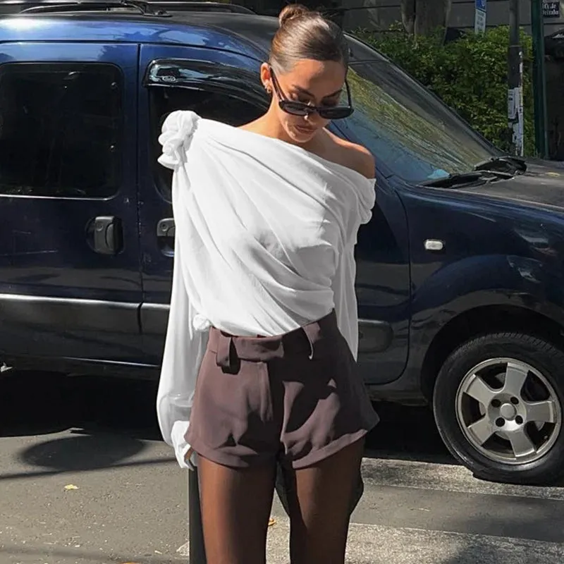 French  Sexy Off Shoulder Temperament Long Sleeve Crop Top