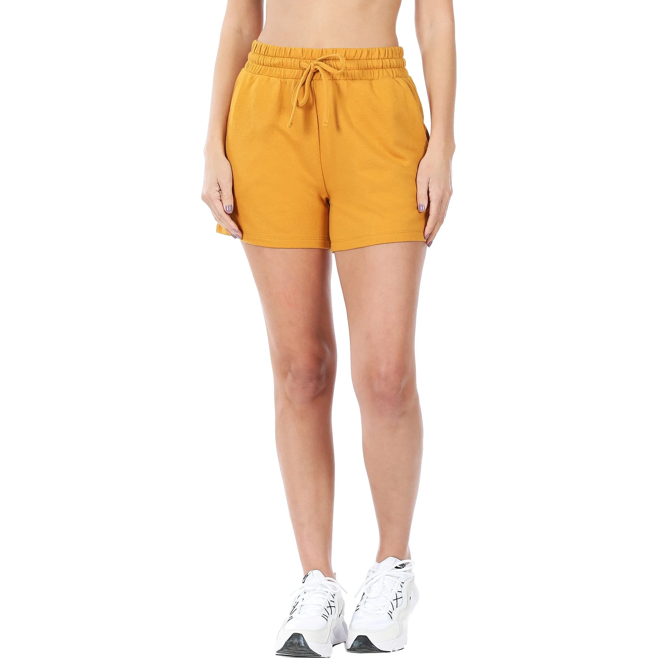 French Terry Sweatshirt & Shorts Lounge Set in Golden Mustard