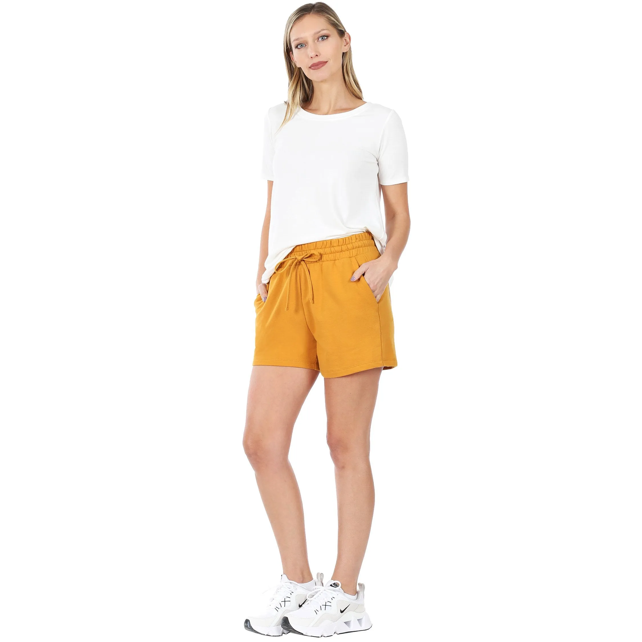 French Terry Sweatshirt & Shorts Lounge Set in Golden Mustard