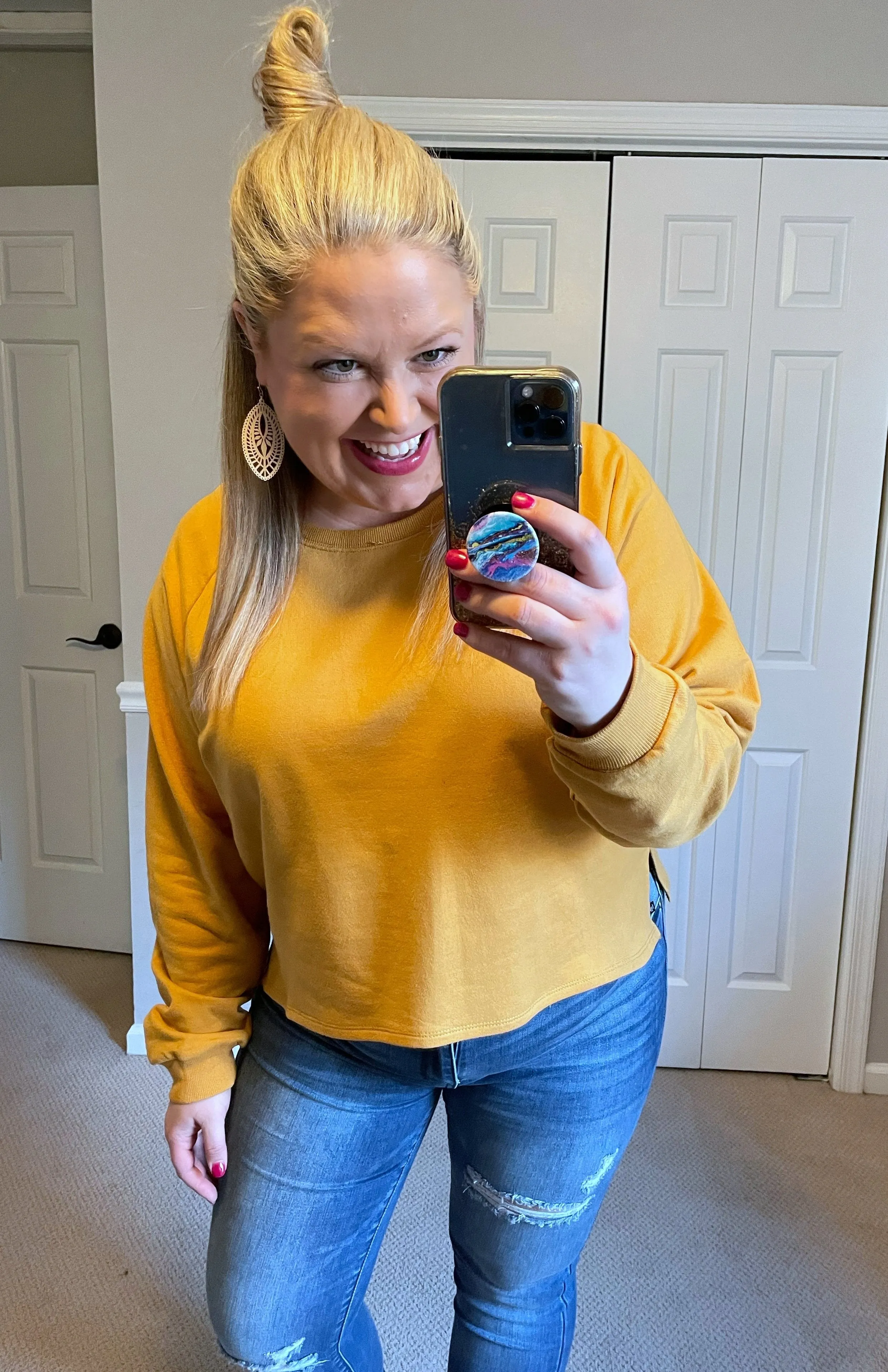 French Terry Sweatshirt & Shorts Lounge Set in Golden Mustard