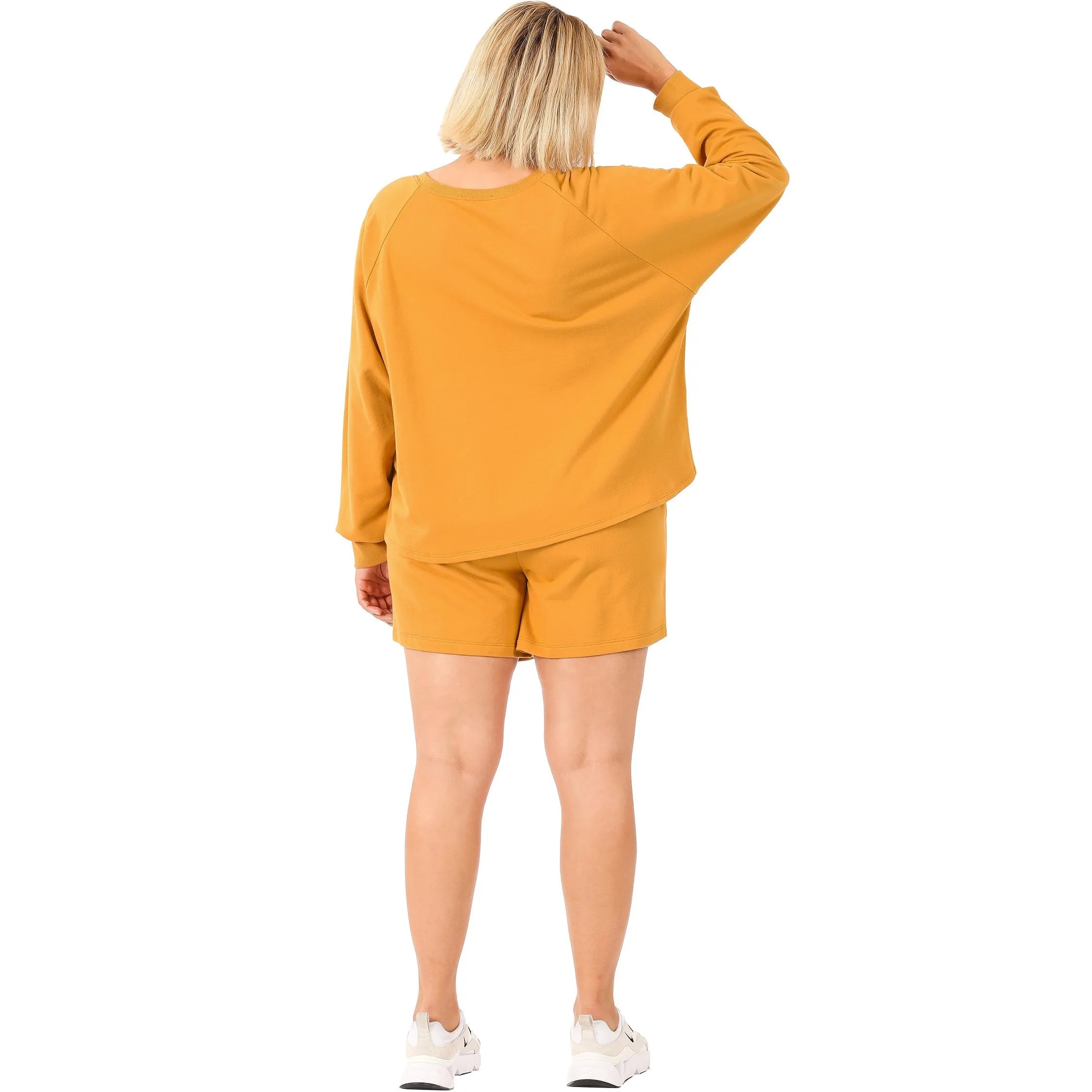 French Terry Sweatshirt & Shorts Lounge Set in Golden Mustard
