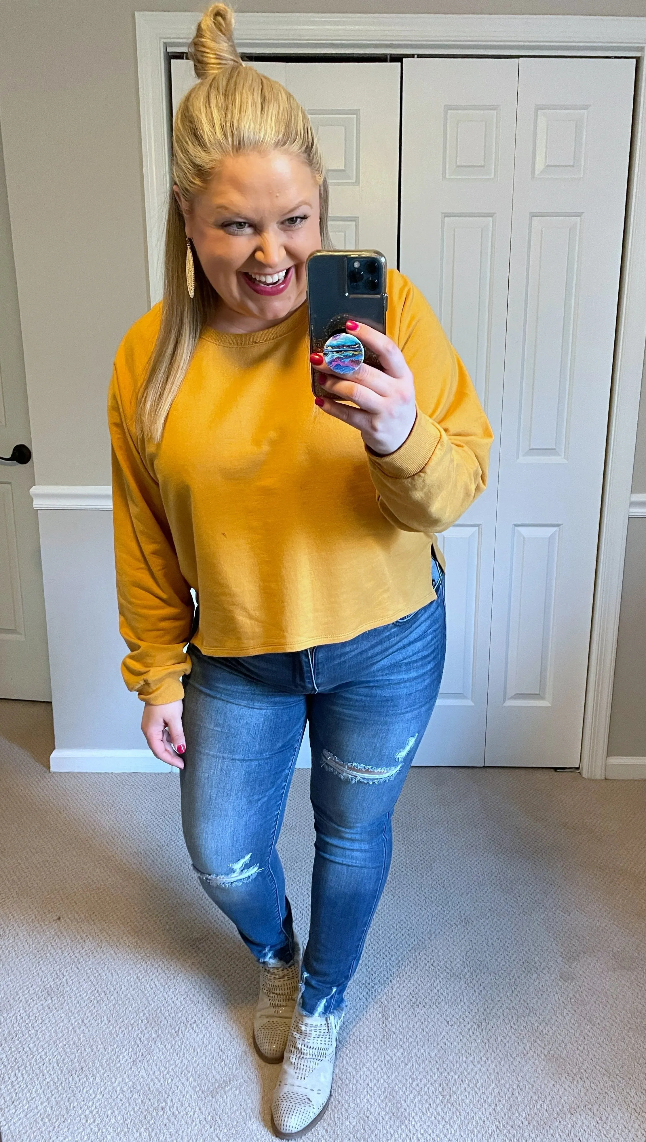 French Terry Sweatshirt & Shorts Lounge Set in Golden Mustard