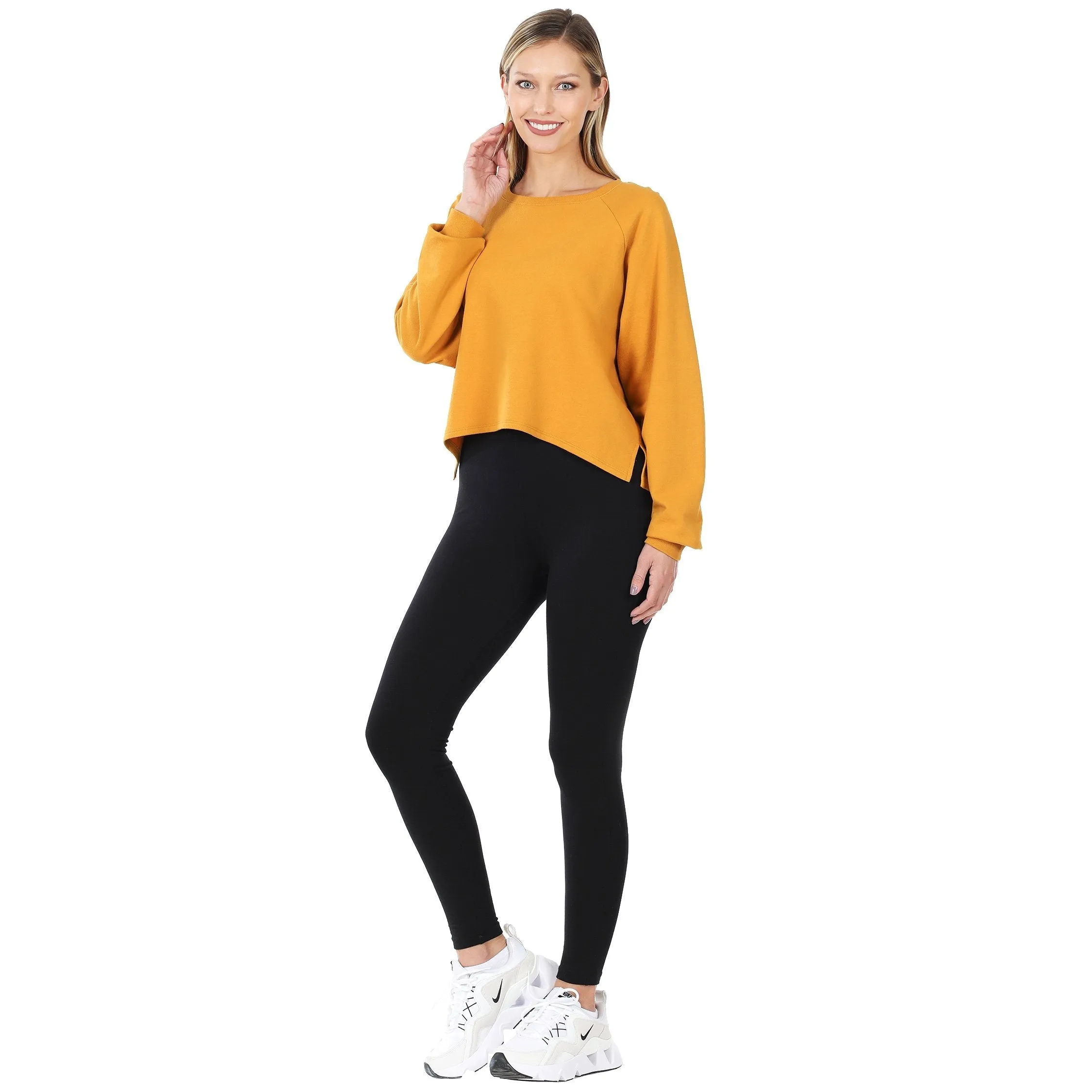 French Terry Sweatshirt & Shorts Lounge Set in Golden Mustard
