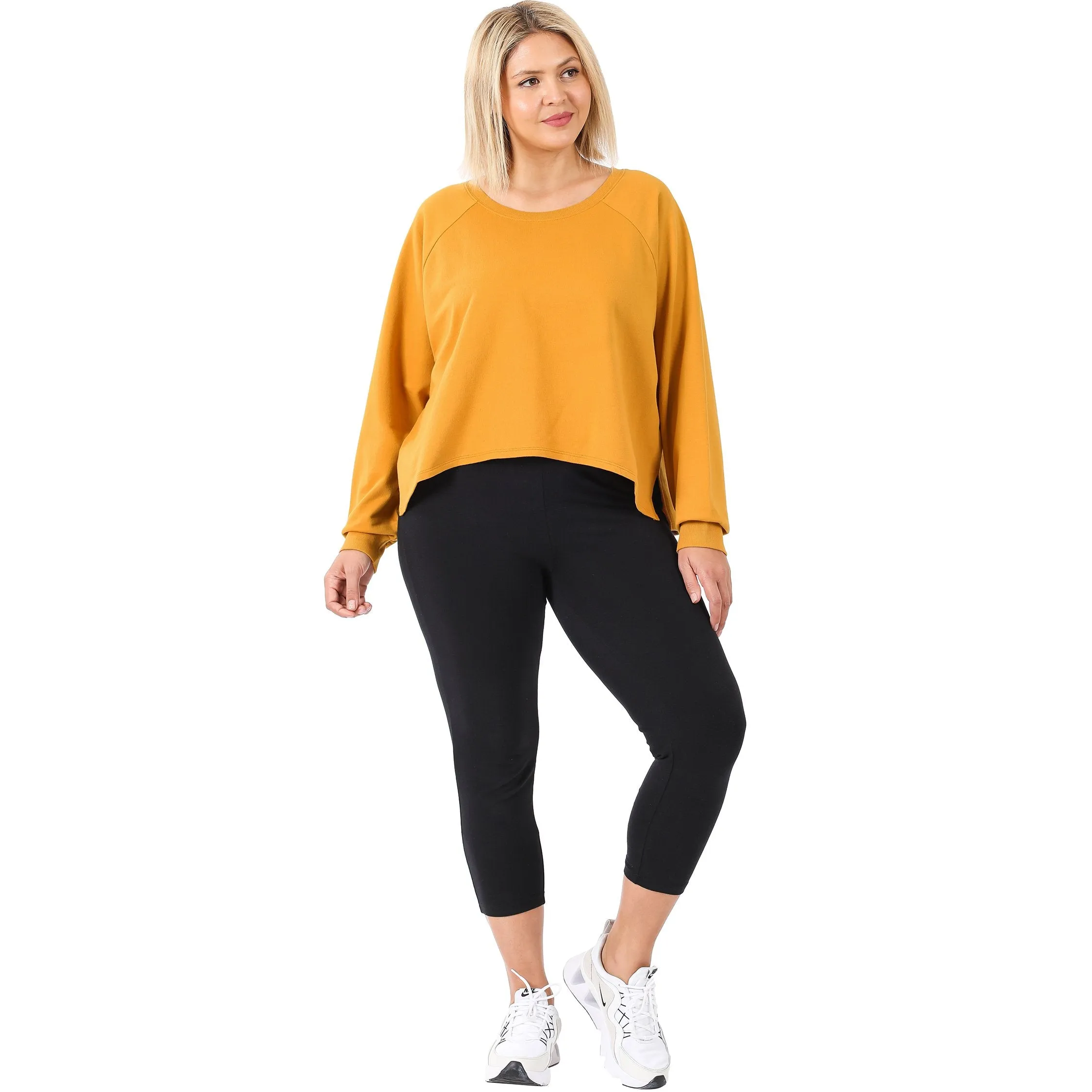 French Terry Sweatshirt & Shorts Lounge Set in Golden Mustard