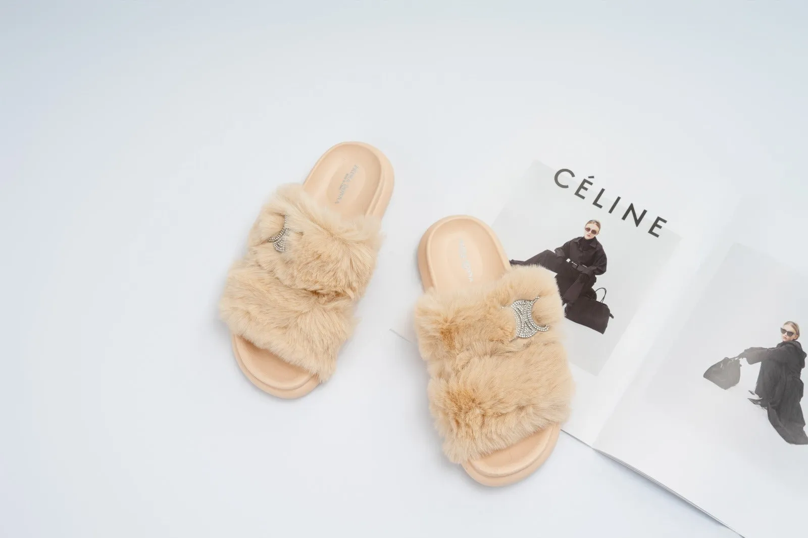 Fur slide slipper Woman FUR2 Beige