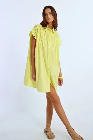 Gathered Shirt Dress (Yellow)