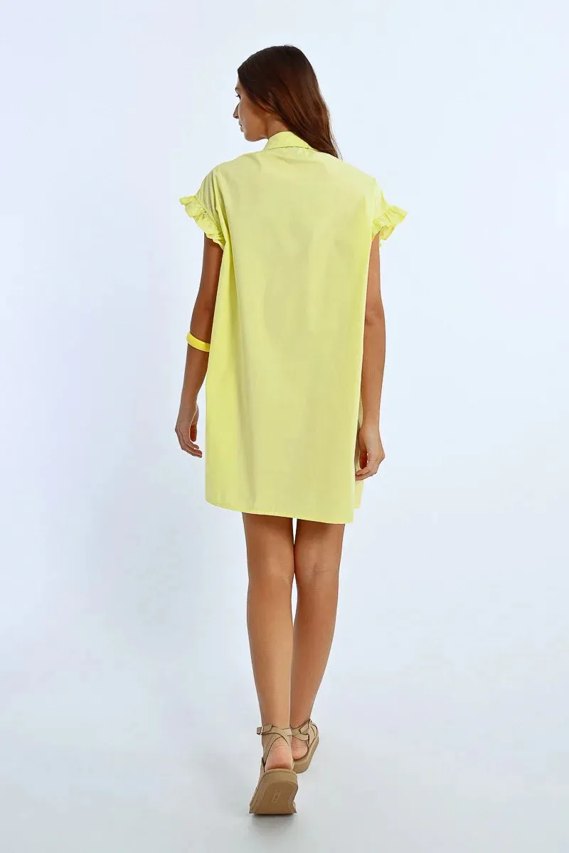 Gathered Shirt Dress (Yellow)