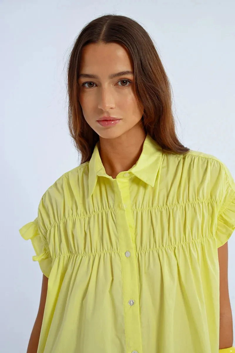 Gathered Shirt Dress (Yellow)