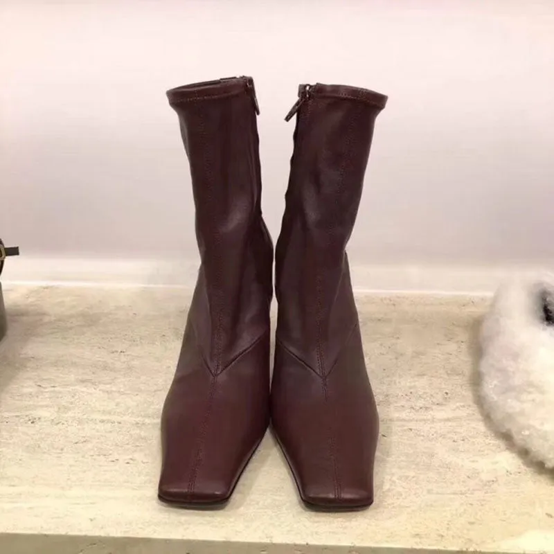 Genuine leather Ankle Boots for women 9.5 cm high heels